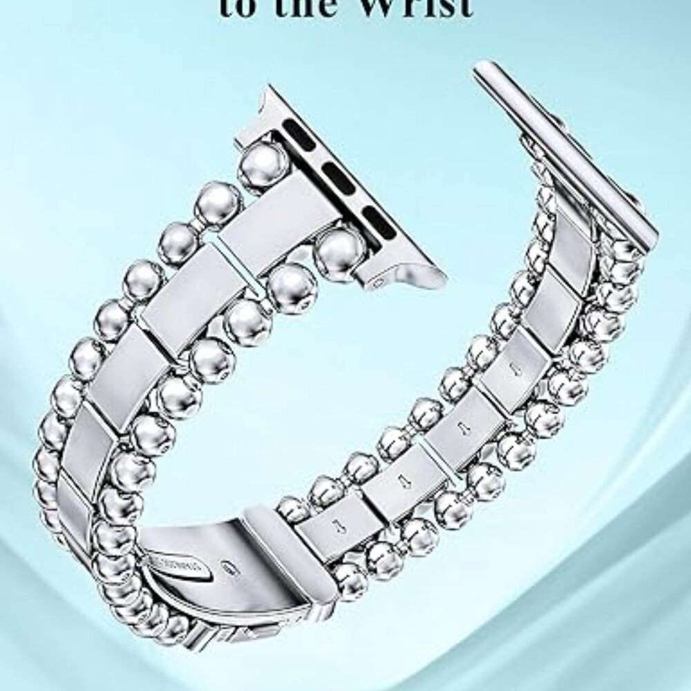 Luxury Style Silver Beaded Fashion Apple Compatible Replacement Band - New - Picture 3 of 4